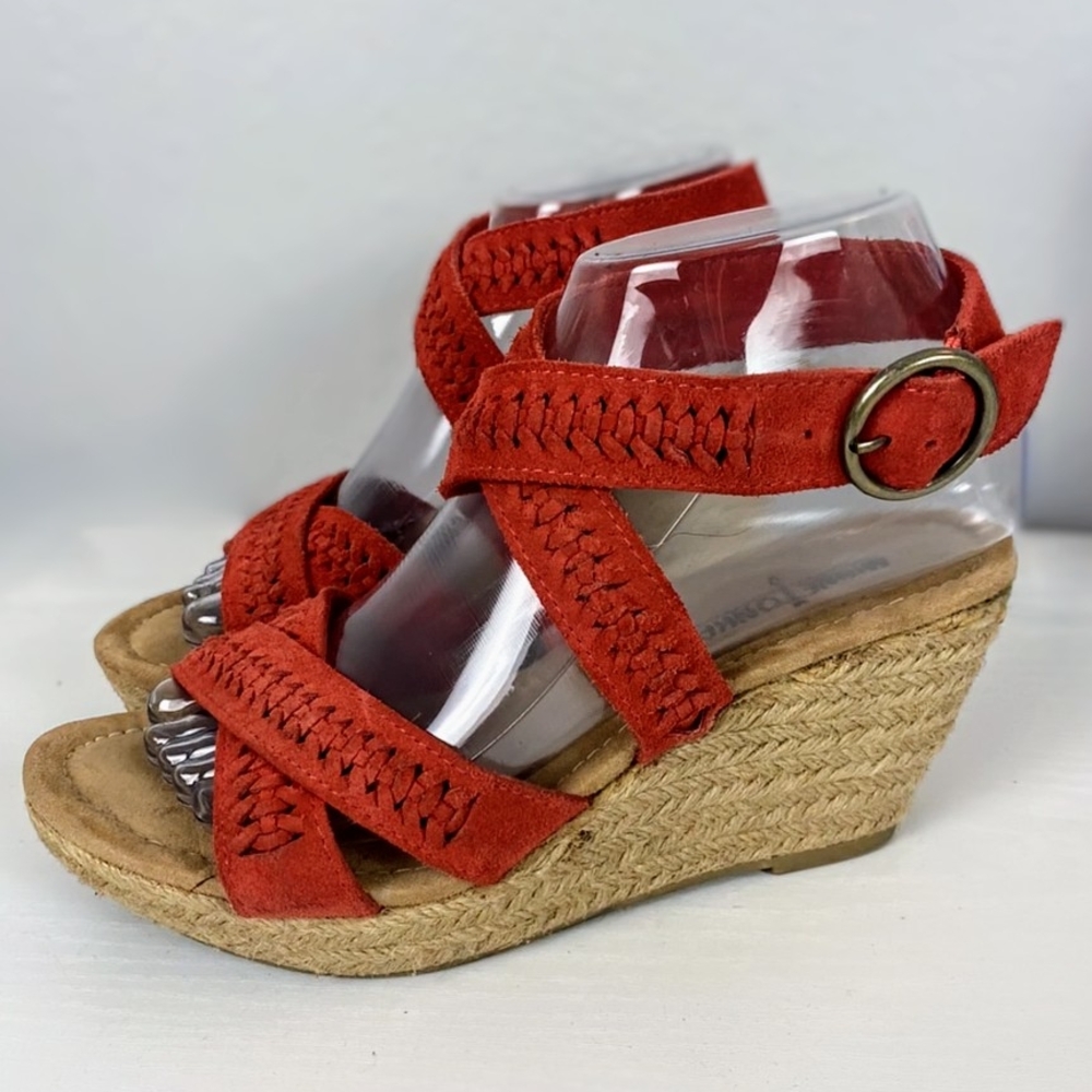 Minnetonka Red Wedge Espadrilles with Braided Straps